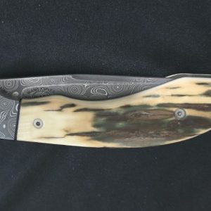 Tommy Ware / WANO Custom Damascus Bolster-Release Folder — Green Mammoth Bone — 2006